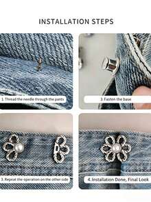 3pcs Adjustable Elastic Waist Belt Buckle Flower Buckle Rings, Suitable For Jeans, T-Shirts, Pants, No Sewing Required, Easy To Detach, Student Supplies - Multicolor - View 4