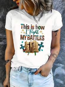1 Women's Casual Short Sleeve T-Shirt, 100% Thick Cotton - Comfortable Round Neck, Soft And Cute Top, 180g 100% Cotton. - 黑色 - 查看 9