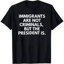 Lightweight, Fitted, Short-Sleeved Cotton T-Shirt With A Round Neck, Featuring A Graphic Print. Classic Casual Wear For All Seasons, Soft And Versatile For Everyday Use, With The Eye-Catching Print "Immigrants Are Not Criminals." - 黑色 - 查看 2