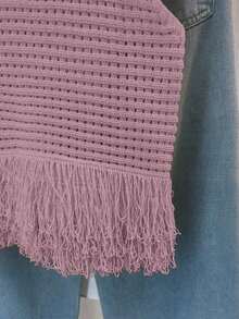 Top de punto sin mangas de cuello redondo de unicolor, versátil para el verano - Rosa vieja - Ver 6