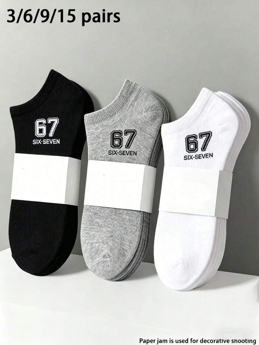 3/6/9/15 Đôi tất unisex màu đen trắng xám in số, kiểu dáng tối giản cơ bản, phù hợp cho mọi mùa. - Nhiều màu - Xem 1