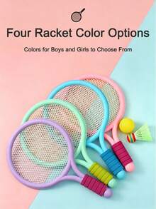 1 Set Kids Badminton & Tennis Racket, Lightweight Anti-Slip EVA Handle, High Elastic Net Soft Edge Design, With Ball & Shuttlecock, Boys Girls Indoor Outdoor Backyard Beach, Multi-Color Interactive Toy Birthday Gift - Multicolor - View 6