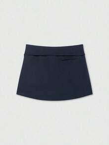 Falda pantalón negra de unicolor minimalista para uso casual, oficina y viajes, con hebilla y cinturón, para verano - Azul marino - Ver 2