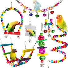 Juguetes para pájaros y loros, columpio, jaula para pájaros, decoración, espejo, escalera, campanas de viento, accesorios para pájaros, juguetes para pájaros - Accesorios 2 - Ver 2