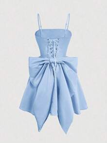 Vestido de tirantes elegante de unicolor y simple para uso diario de mujer - Azul - Ver 2
