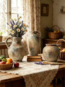 French Retro Creative Countryside Style Ceramic Flower Vase Home Room Living Room Desktop Decoration Accessories Antique Pottery Vase Dining Table Decoration Wedding Decoration - Antique Color - View 5
