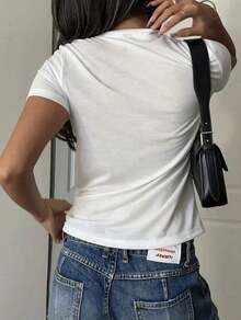 ropa de mujer  Camiseta Casual de Mujer con Estampado de Leopardo y Gráfico de Corazón & Línea  Semi-Transparente de Cuello Redondo, Manga Corta, Transpirable para Verano, Lavable a Máquina, Material Semitransparente  camisas de mujer - Blanco - Ver 2