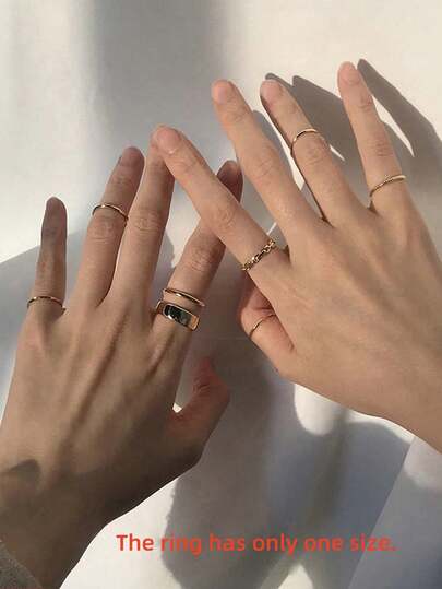 RINTOLER 7pcs Metal Ring Set, Personalized Street Style Jewelry Accessories, Suitable For Daily Outfit, Unisex Non-Adjustable One Size Fits Most Hiphop Metal Rings (Consumable Item)