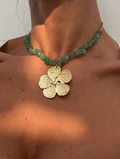 1 chiếc vòng cổ đá tự nhiên bất đối xứng phong cách Bohemian, vòng cổ choker trang trí hoa kim loại, thích hợp cho tiệc tùng, làm quà tặng, đeo hàng ngày.