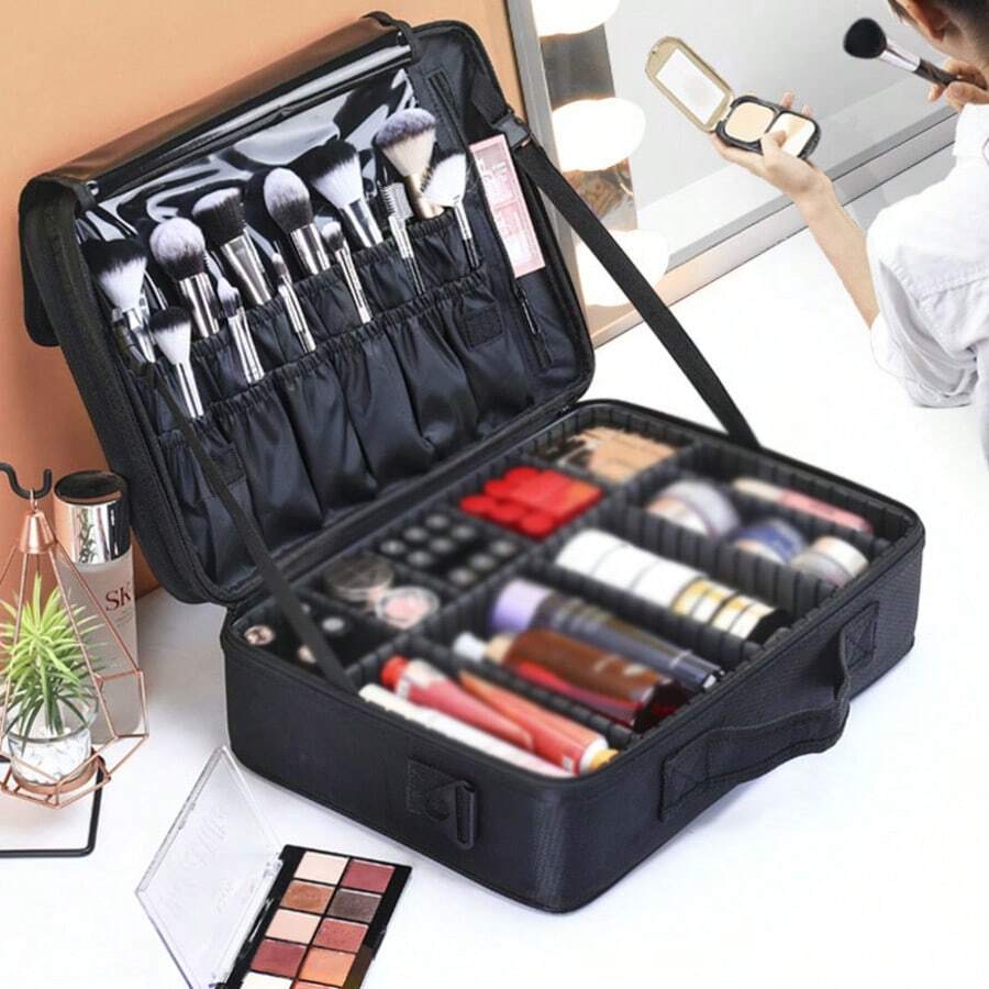 Hộp đựng mỹ phẩm chuyên nghiệp dung tích lớn, có thể treo trên vali, hộp đựng mỹ phẩm đa năng đeo vai/ba lô dành cho nghệ sĩ trang điểm, hộp đựng dụng cụ làm đẹp và chăm sóc móng. - màu đen - Xem 1