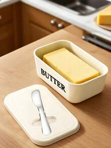 1pc Plastic Butter Dish With Butter Knife And Lid, Butter Storage Container For Kitchen Baking And Gifting, Sealed Butter Holder To Cover Countertop Or Refrigerator, Dishwasher,Gifts For Friends, Gifts For Girlfriends, Gifts For Family Members - Multicolor - View 5