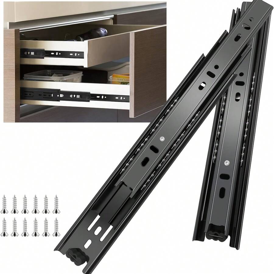 1 Pair Heavy Duty Noiseless Drawer Slides, Full Extension Ball Bearing Side Mount Drawer Tracks, Multi Size 8 10 12 14 16 18 20 Inch For Kitchen Cabinet