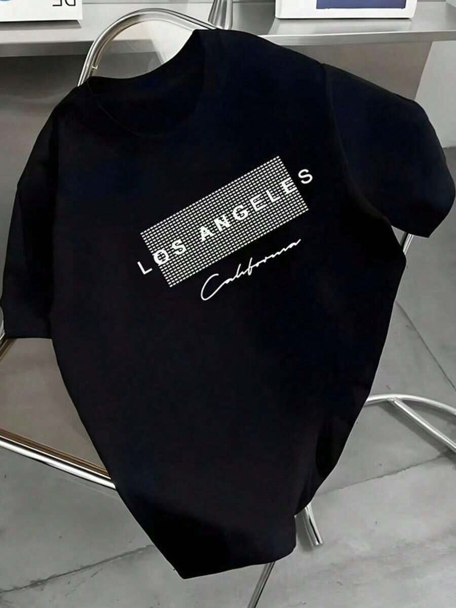 Men's Short-Sleeved, Crew-Neck T-Shirt. Casual Style With Modern And Comfortable Prints. For Men And Women, Couple Style, Short-Sleeved T-Shirt With  Print. - 黑色 - 查看 1