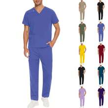 Special Wrinkle Resistant Lightweight Medical Uniforms Men Unisex Dentist Veterinary Nursing Scrubs Set Top Pants - 藍色 - 查看 4