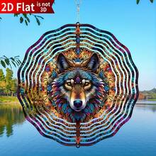 1pc 2D Flat Creative Wolf Shaped Windmill, Suitable For Yard And Garden Outdoor Metal Hanging Solar System Decor Garden Art Sculpture Spinner (Pendant Not Included), Random Style - A - View 12