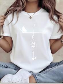 T-Shirt - Women's T-Shirt With Fun Print - Casual Short-Sleeved T-Shirt, Round Neck, Loose Fit, Machine Washable, Comfortable For All Seasons, Suitable For Casual Wear. | Loose Fit | Long-Lasting Prints, Suitable For Various Holiday Gifts, Shipped From A Local Warehouse. - 白色 - 查看 7