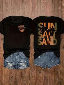 100% Cotton, Free Shipping SOL SAL ARENA Men's Double-Sided Printed T-Shirt - 100% Crew Neck Short Sleeve Tee With Tropical Palm Tree & Bold SOL SAL ARENA Text, Breathable Regular Fit Soft Casual Summer Beachwear Shirt For Holiday & Everyday Clothing Sets For All Seasons Comfort2026-Women's Summer Dresses, Beach Holiday Clothing Sets, Concert Clothing Sets - 黑色 - 查看 1