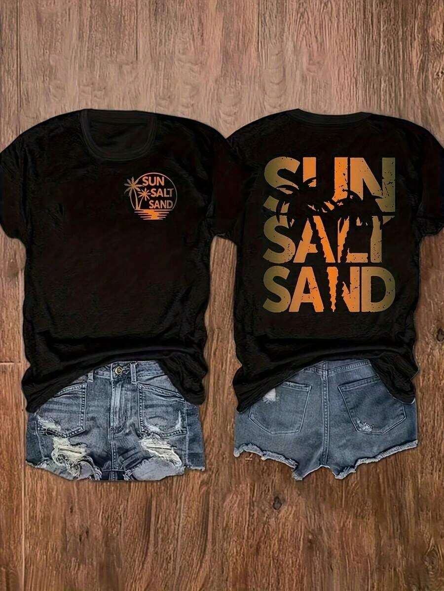 100% Cotton, Free Shipping SOL SAL ARENA Men's Double-Sided Printed T-Shirt - 100% Crew Neck Short Sleeve Tee With Tropical Palm Tree & Bold SOL SAL ARENA Text, Breathable Regular Fit Soft Casual Summer Beachwear Shirt For Holiday & Everyday Clothing Sets For All Seasons Comfort2026-Women's Summer Dresses, Beach Holiday Clothing Sets, Concert Clothing Sets - 黑色 - 查看 1