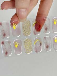 Halb gehärtete Gel-Nagelstreifen, 20 Stücke langanhaltend Salon-Qualität Wraps, einfach anzubringende & zu entfernende Gel-Nagel-Aufkleber mit UV-Licht - Verschiedenfarbig - Übersicht 5