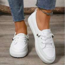 White Casual Shoes With Thick Platform, Slip-On Design For Easy Wear, Versatile, Comfortable, And In An Ins Style. They Feature Elastic Drawstrings And Are Suitable For Spring And Summer Outfits. - 白色 - 查看 3