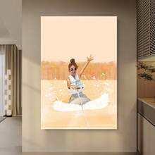 Enmarcado [2D Plano] 1 pieza, 2D Plano, Niña arrodillada surfeando en tabla, lámina artística, decoración vintage para lago, póster de deportes acuáticos, decoración para cabaña junto al lago,  de wakeboard,  de wakeboard, regalo para el lago.jpg Divertido lienzo decorativo para el hogar, dormitorio, cocina, sala de estar, baño, hotel, cafetería, oficina, póster de  en lienzo, 2D Plano, perfecto para la decoración de habitaciones - Enmarcado - Ver 4
