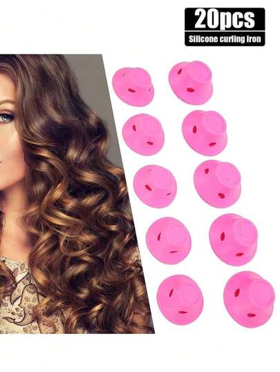 20 fers à friser en silicone rose et bleu, conception sans chaleur, portables et compacts, faciles à utiliser, créent des vagues et des franges naturelles, conviennent aux cheveux courts et moyens, idéaux pour la maison et les voyages. Fers à friser sans chaleur, fers à friser en forme de cloche en silicone, frisent facilement tous les types de cheveux, doux pour les cheveux pour une utilisation à domicile par les femmes, simples à utiliser. Fers à friser, produits de frisage, outils de frisage, fers à friser pour coiffeur.