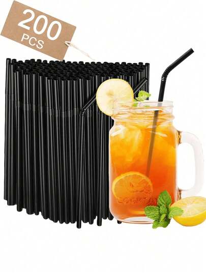 100pcs/150pcs Black Soft Straws, Coffee Stirrers, Suitable For Milkshakes, Smoothies, Bubble Tea, Iced Coffee Beverage Accessories, For Bars, Clubs, Restaurants And Home Use, School Supplies, Back To School Season