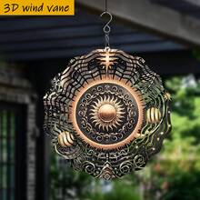 1个3D星光闪耀金色太阳,10英寸*10英寸,带旋转挂钩,360° DIY创意风车,风力驱动旋转,安装简便,适用于圣诞节、万圣节及各种节日送礼场合(不含吊坠),款式随机。 - A - 查看 3