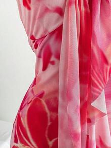 2026 Women's Romantic Gradient Mesh Knit Holiday Dress With Halter Neck, Bow And Decorative Metal Buckle, Mermaid Cut, Suitable For Parties, Dates, Afternoon Tea, Sexy And Elegant - 黑與白 - 查看 4