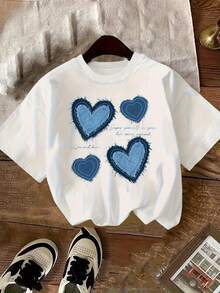 Casual Short-Sleeved, Crew-Neck T-Shirt With A Print, Ideal For Summer. Suitable For Children And Teenagers. Breathable And Sweat-Wicking. - 藍白色 - 查看 1