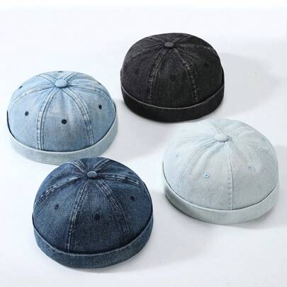 E Washed Cotton Landlord Hat Docker Cap Rolled Brimless Sailor Hat Solid Adjustable Beanie Hats Streetwear