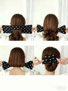 1pc Black Elegant Bun Hair Maker, Bow Hair Accessory, Summer Vacation Essential Makeup Headband Home Decor Summer Set Women's Headband Hair Accessories Hair Clip Hair Tie Girls School Supplies Makeup Headband Hair Accessories - Random Style - View 4