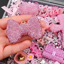 1 Box Powder Beige Resin Flat Back Beads Set, Shiny Rhinestone Lip Shape Cross Pearl Flower Handmade DIY Set, Includes Tweezers And Storage Box, For Phone Decoration - Multicolor - View 4