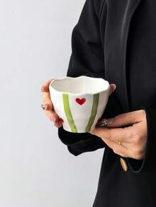 1 pieza/2 piezas Taza de café con diseño de corazón a rayas, taza de café pequeña de cerámica con corazón a rayas de estilo nórdico clásico, taza con asa de mano linda, espresso árabe, taza pequeña para entretener a invitados/amigos, té/café de tarde diario, apta para lavavajillas, reutilizable - Multicolor - View 16