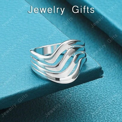 925 Sterling Silver Plated Irregular Line Design Sense Ring For Women Fashion Party Birthday Engagement Wedding Charm Jewelry Gift