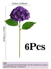 6 pièces Bouquet d'hortensias artificiels de grande taille de 20 cm, violet, fleurs de haute qualité et réalistes, diamètre de 63,5 cm, convient pour les paniers de mariage DIY, les bouquets de mariée, les fêtes d'anniversaire, la décoration extérieure de la maison, les vacances, également pour la maison, le restaurant, la chambre à coucher, les vacances, les événements du Ramadan, le jardin extérieur, la décoration de printemps, la décoration de bureau - Prune - Voir 11