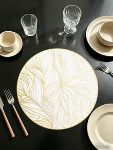 6/120pcs, Gold Round Leaf PVC Placemats, Waterproof & Oil-Resistant Tabletop Decor Mats, Washable Tableware Mats, Non-Slip & Odorless Western Dining Mats, Suitable For Restaurants, Cafes, Homestays, Perfect For Holidays, Parties, Gatherings, Birthdays, Weddings, Dinner Parties - Multicolor - View 2