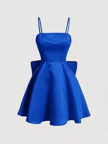 Vestido de tirantes elegante de unicolor y simple para uso diario de mujer - azul real - Ver 1
