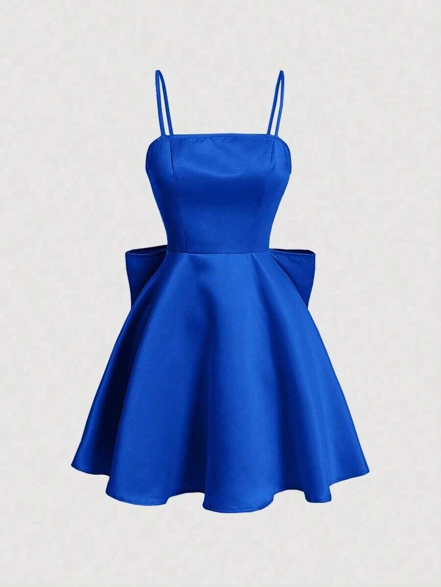 Vestido de tirantes elegante de unicolor y simple para uso diario de mujer - azul real - Ver 1