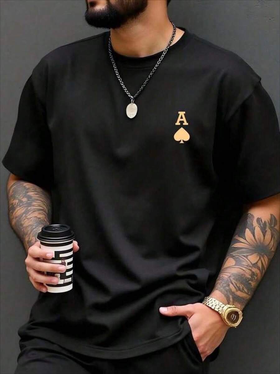 1 pieza de camiseta unisex de manga corta y cuello redondo, holgada, de 180 g, diseñada por artistas de Y2K en el estilo Bababask, hecha de 100% algodón puro.Son informales y versátiles, adecuados para ropa urbana, salidas diarias, campamentos, conciertos, eventos de hip-hop, rock y rap, y presentan diseños inspirados en celebridades.Ideal para festivales, otoño y uso durante todo el año. - Negro - Ver 1