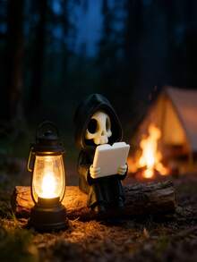 Figura del Segador Gótico de 6,8 cm, Segador Lindo Leyendo Decoración de Escritorio, Material PLA Negro y Blanco, Regalo Único Ideal para Amantes de los Libros en Halloween - Multicolor - Ver 4