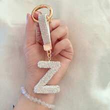 1pc Diamond Embellished Lucky Letter Keychain Car Key Chain With Crystal, Bling Key Fob - Multicolor - View 26