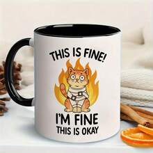 1pc Funny Firefighter Cat Mug - "This Is Fine I'm Fine" Sarcastic Coffee Cup With Flaming Firefighter Design, 11oz White Ceramic Cup With Black Handle & Rim, Humorous Gift For Adults, Office, Home, Or Birthday - Funny Desk Decor For Firefighters & Cat Lovers - Durable Ceramic Cup For Coffee, Tea, Hot Drinks - Playful Firefighter Cat Patterns, Unique Artistic Illustration, Perfect For Friends & Family, Multicolor Drinkware, Home Kitchenware, Highquality Print, Sturdy Construction, Im - Hồng - Xem 3