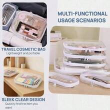 3pcs Set Transparent Hard Shell Zipper Storage Boxes, Transparent Zipper Storage Bags, Double Layer Hard Plastic Zipper Bags, PET Material Travel Cosmetic Storage Bags, Portable Toy Organizer Storage Boxes - White - View 9