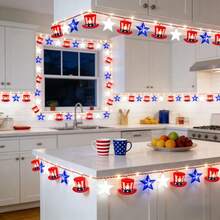 80LED 39FT Copper Wire Star Hat String Lights, Red White Blue Patriotic LED Fairy Lights, 4th Of July Decor, Ideal For Presidents Day, Independence Day, Memorial Day, Garden Yard Party Decoration - 星星帽銅線燈 - 查看 10