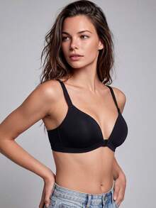 3pcs Women V-Neck Comfortable Wireless Front Closure Soft Cup Solid Color Cotton Bras With Adjustable Straps - Multicolor - View 7