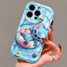 Disney Lilo & Stitch Phone Case, Official Stitch Character Design, Summer Stitch In Soft Plush Texture With Sunglasses And Duck Toys On A Water Background Protective Cover. Compatible With IPhone 17, 16, 15, 14, 13, 12, 11 Pro Series, Featuring The Alien Relaxing On A Pink And White Swim Ring With Rubber Ducks, Perfect For Stitch Fans And Disney Lovers, Ideal For Birthdays, Holidays, Anniversaries, Graduation Gifts, Or Any Special Occasion To Surprise Family, Friends, Classmates, And Loved Ones. - 白色 - 查看 4
