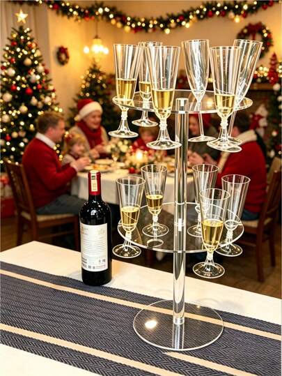 2-Tier Acrylic Champagne Flute Rack With 12 Slots, Removable And Reusable Flute Display Stand For Wedding, Birthday, Holiday Party And Home Bar Decoration, Elegant Buffet Centerpiece For Catering And Special Events
