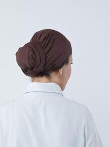 1pc Women's Easy Hijab, Instant Classic Solid Color Hijab, 3 Different Wearing Methods, Versatile & Practical Elastic Hijab, Soft & Comfortable, Suitable For Daily Wear, Sports, Yoga, Beach Towel - Coffee Brown - View 3