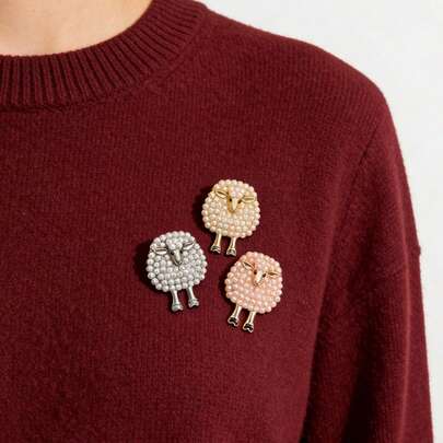 Cute Pearl Sheep Brooch , Enamel Animal Lapel Pin, Multi-Color Options, Elegant Unisex Brooch For Sweater, Suit, Hat, Bag & Backpack Accessories